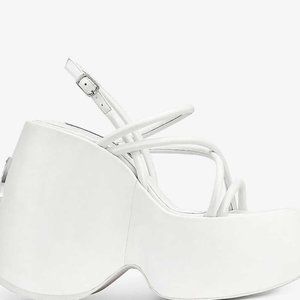 Naked Wolfe Women's White Mystery Platform Leather Wedges - Euphoria Costume